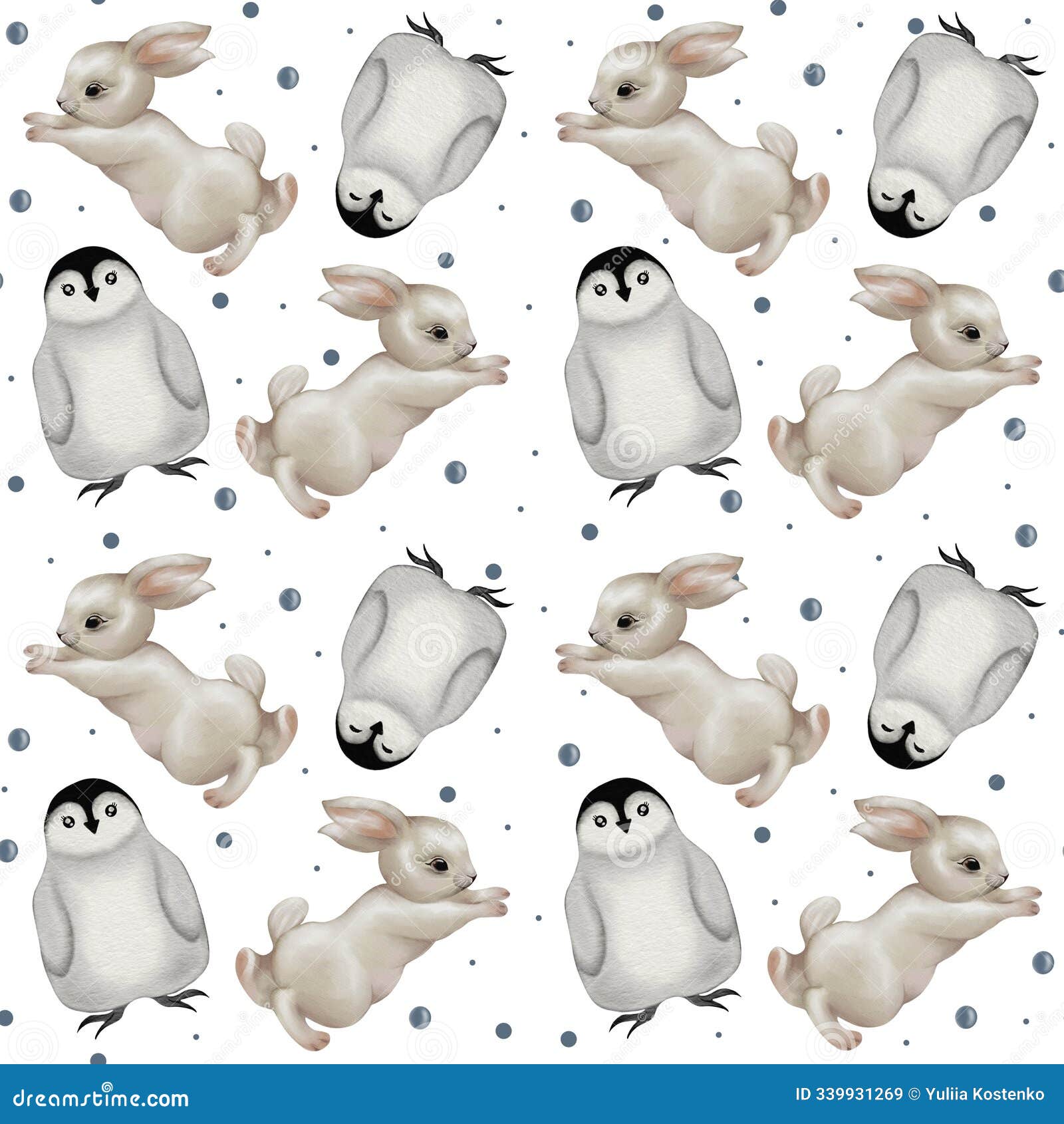 cute penguin and rabbit pattern for new year's eve celebration decor